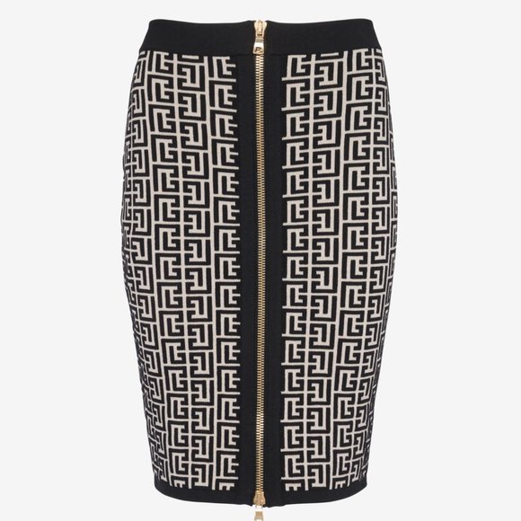 Mid-length knit skirt with Balmain monogram - Picture 2 of 7